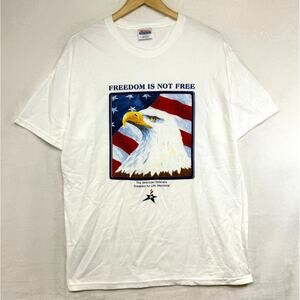 Hanes L Cotton Shirt Freedom Is Not Free Disabled Veterans USA Patriot Eagle Y2K